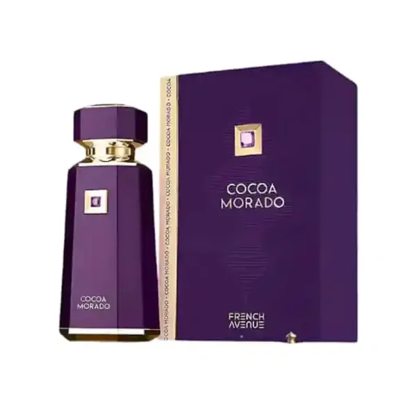 Fragrance World Cocoa Morado fragancia unisex estilo nicho lujo árabe caja y frasco