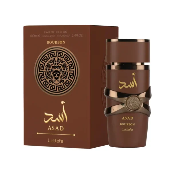 Perfume árabe Lattafa Asad Bourbon hombre EDP caja y frasco premium