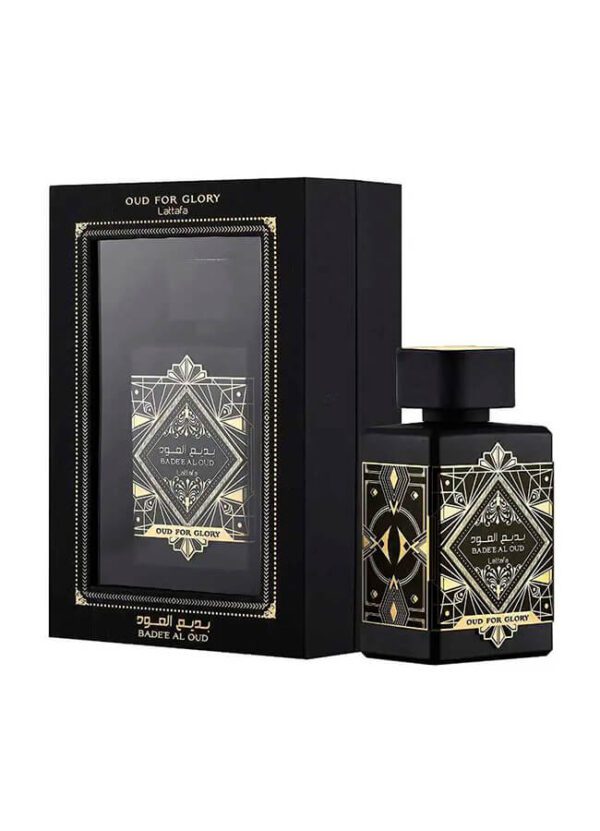Perfume árabe Lattafa Oud for Glory hombre EDP presentación completa premium