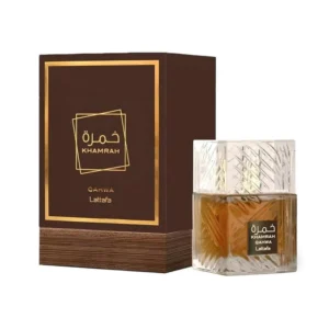 Perfume unisex Lattafa Khamrah Qahwah EDP presentación premium con caja