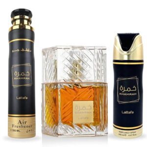 Lattafa Set 3 piezas Khamrah perfume unisex EDP fragancias árabes especiadas dulces