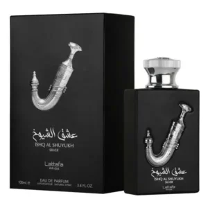 Perfume masculino Silver con diseño elegante y metálico.