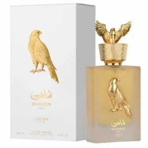 Lattafa Shaheen Gold 100 ml, fragancia cítrica-amaderada.