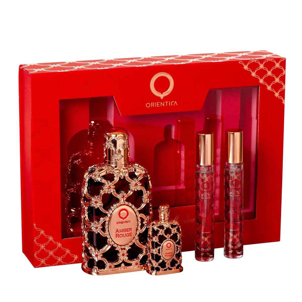 Set de regalo Orientica Amber Rouge con perfume original EDP unisex para hombre y mujer, aroma ámbar y amaderado
